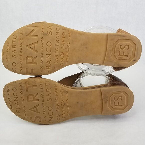 Franco Sarto Gelato Sandals Womens 6 Caramel Brown Leather Zipper Heel Gladiator - Picture 10 of 14